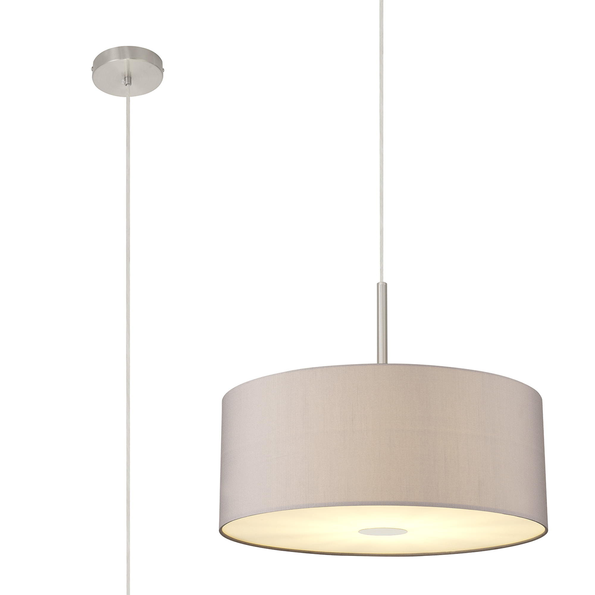 Baymont 50cm Pendant 1 Light Satin Nickel, GreyWhite Laminate, Frosted Diffuser